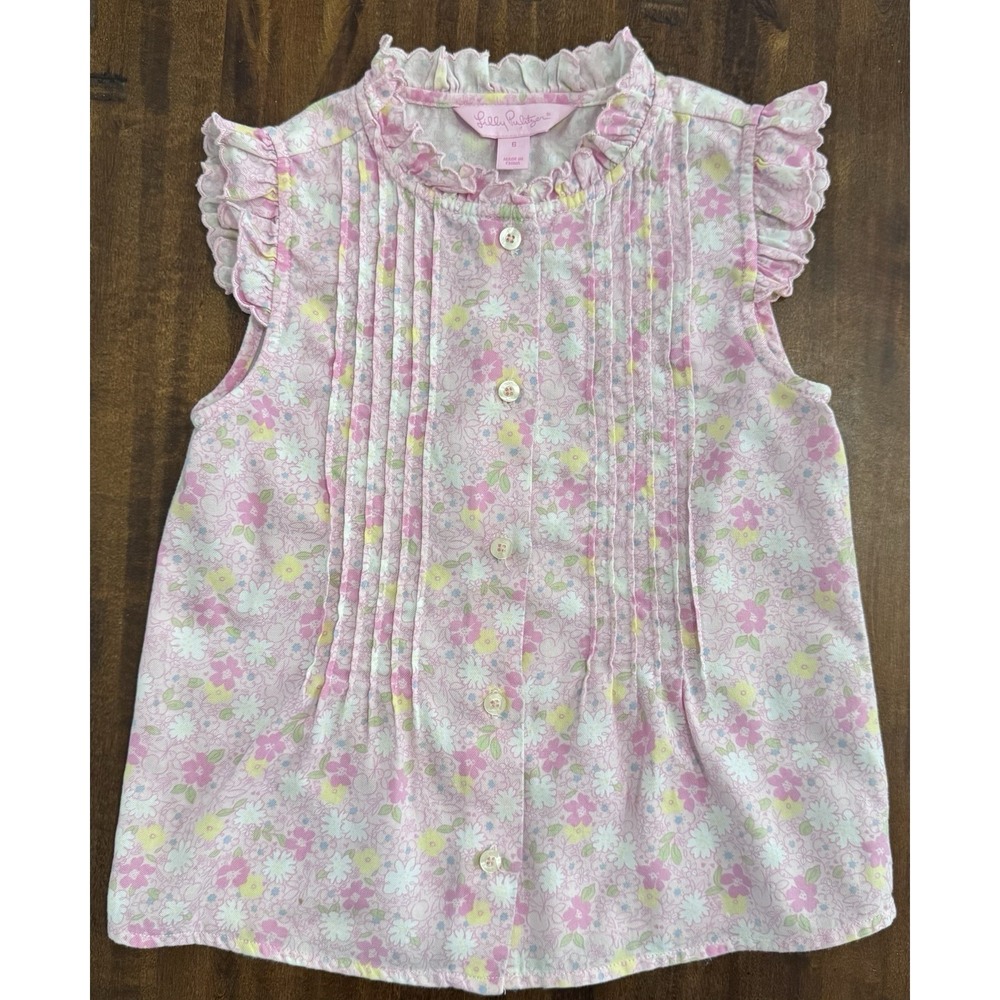 Lilly Pulitzer Sleeveless Pink Floral Print Top Girls Size 6